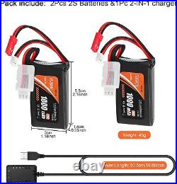 1000mAh 7.4V 2S Lipo Battery SCX24 35C Lithium Battery for 1/10 1/18 1/16 RC Car