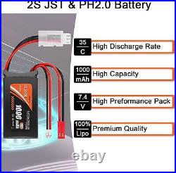 1000mAh Lipo Battery 7.4V 2S Axial SCX24 Lithium Battery PH2.0&JST Plug 1/10 USA