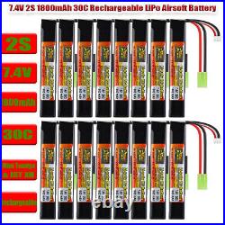1800mAh 7.4V LiPo Stick Battery 30C Mini Tamiya Plug & JST XH for Airsoft US NEW