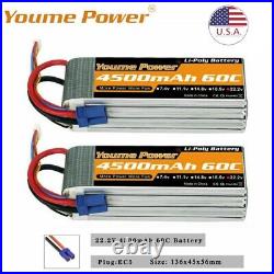 2PCS 22.2V 4500mAh 6S LiPo Battery 60C EC5 for RC Helicopter Airplane Boat