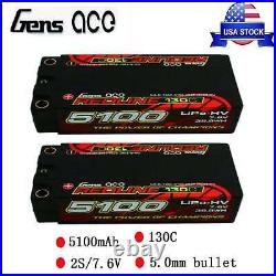 2X GensAce 5100mAh 130C 7.6V HardCase HV 2S Lipo Battery For 18 110 Racing Car