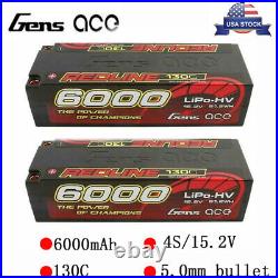 2X Gens Ace 6000mAh 130C 15.2V HV 4S Lipo Battery HardCase For 1/8 Racing Series