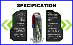 2X Ovonic 6700mAh 120C 4S Lipo Battery 14.8V EC5 For Arrma 1/5 1/7 1/8 Vehicle