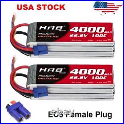2pcs HRB 22.2V 6S 4000mAh 100C EC5 Lipo Battery for RC Helicopter Drone Truck