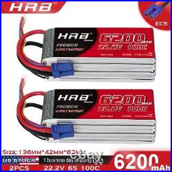 2pcs HRB 22.2V 6S 6200mAh LiPo Battery 100C EC5 for HELI PLANE QUAD CAR TRUCK