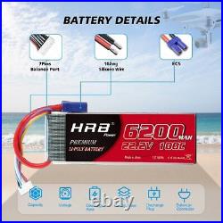 2pcs HRB 6S 22.2V 6200mAh 100C EC5 LiPo Battery for RC Helicopter Boat CarDrone