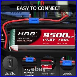 2xHRB 14.8V 4S 9500mAh LiPO Battery 120C for RC Car X-Maxx Maxx V2 UDR Car Truck