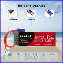 2x HRB 100C 6S 5200mAh 22.2V EC5 LiPo Battery for RC Helicopter Truck Drone Boat