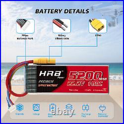 2x HRB 6S 5200mAh 22.2V 100C XT90 LiPo Battery for RC Drone Helicopter Boat Car