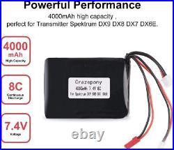7.4V 2S 4000mAh Lipo Battery 8C 16C JST JR Plug for Spektrum DX9 DX8 DX7 DX6E US