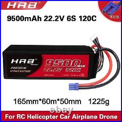 HRB LiPo Battery 6S 9500mAh 22.2V 120C EC5 for RC Helicopter Car Airplane Drone
