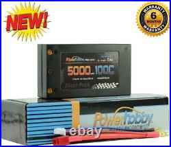PowerHobby 2S 7.4V 5000mAh 100C Shorty Lipo Battery w 4mm (2 Pack)