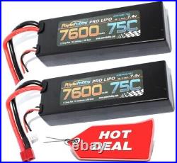 PowerHobby 2S 7.4. V 7600mAh 75C Lipo Battery 2 Pack Deans Plug Lipo Safe Bag